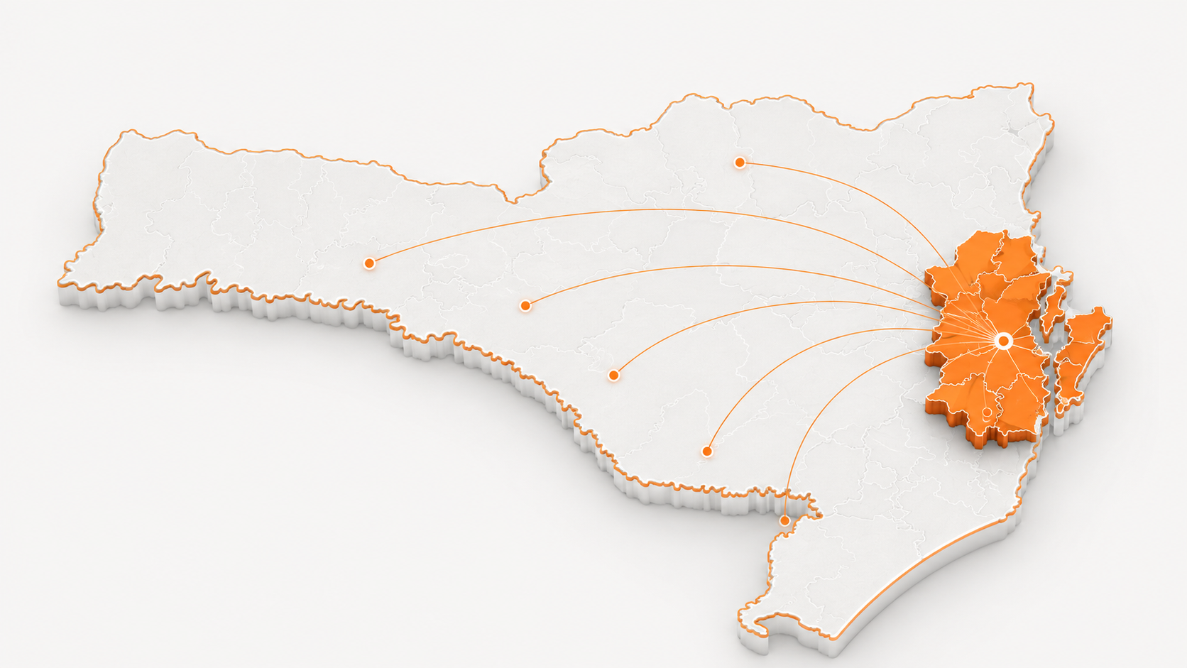 Mapa ilustrativo da Grande Florianópolis com conexão ao restante de Santa Catarina